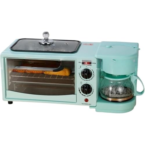 Vlwm 多機能家庭用110V朝食ミニオーブン、多機能家庭用サンドイッチ朝食マシンロースターコーヒーマシンフル機能オーブン調理マシントースター、お手入れ簡単温度制御機能、コンパクトなデザイン、保温、焼き、ロースト、揚げ、シチュー、休日の朝食や昼食、主婦/シングルライフなど (ブルー)